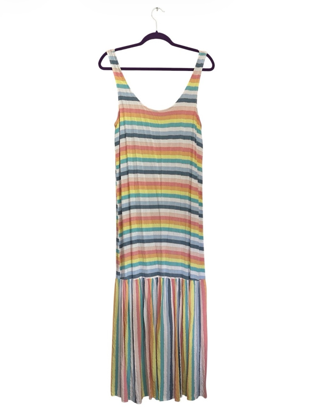 Self Contrast Rainbow Striped Drop Waist Maxi Dress Size M